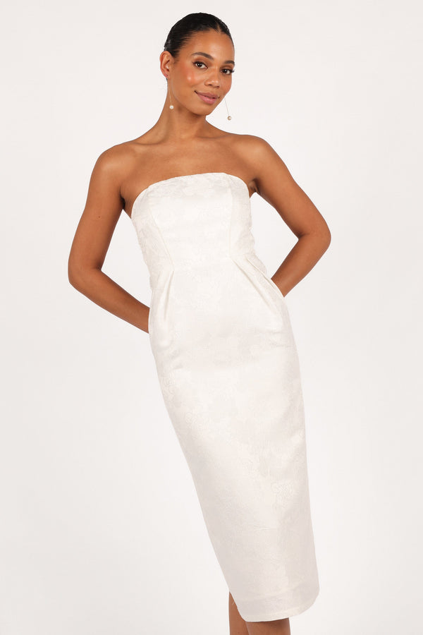 Petal and Pup USA DRESSES Avah Strapless Midi Dress - White (Hold for Rack)