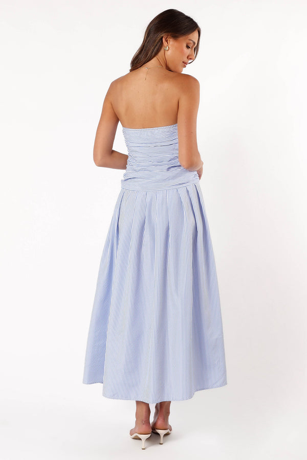 Petal and Pup USA DRESSES Avalee Strapless Maxi Dress - Blue Stripe