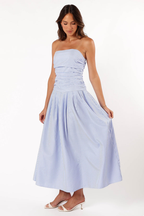 Petal and Pup USA DRESSES Avalee Strapless Maxi Dress - Blue Stripe