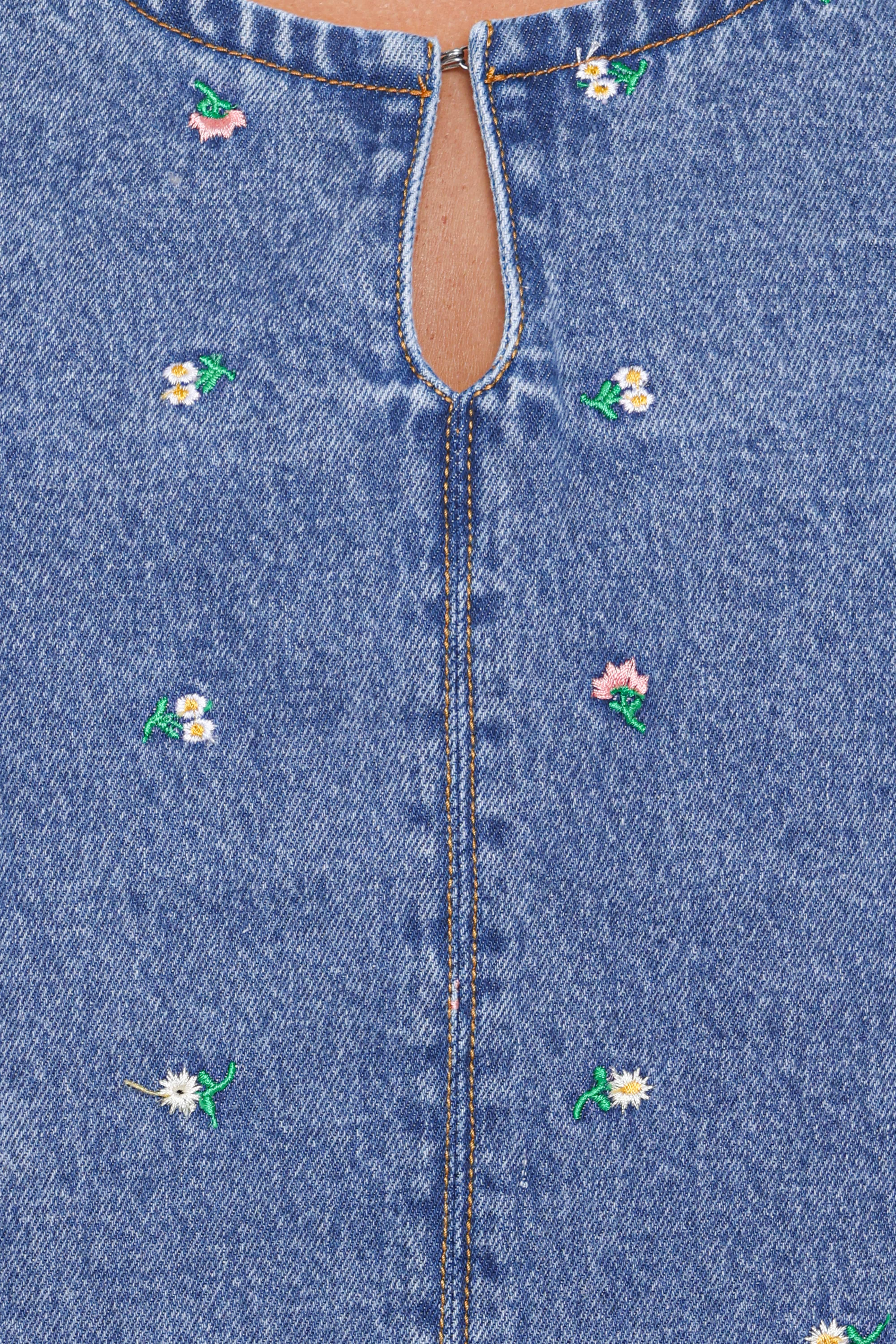 Azen Mini Dress - Embroidered Denim | Petal & Pup USA