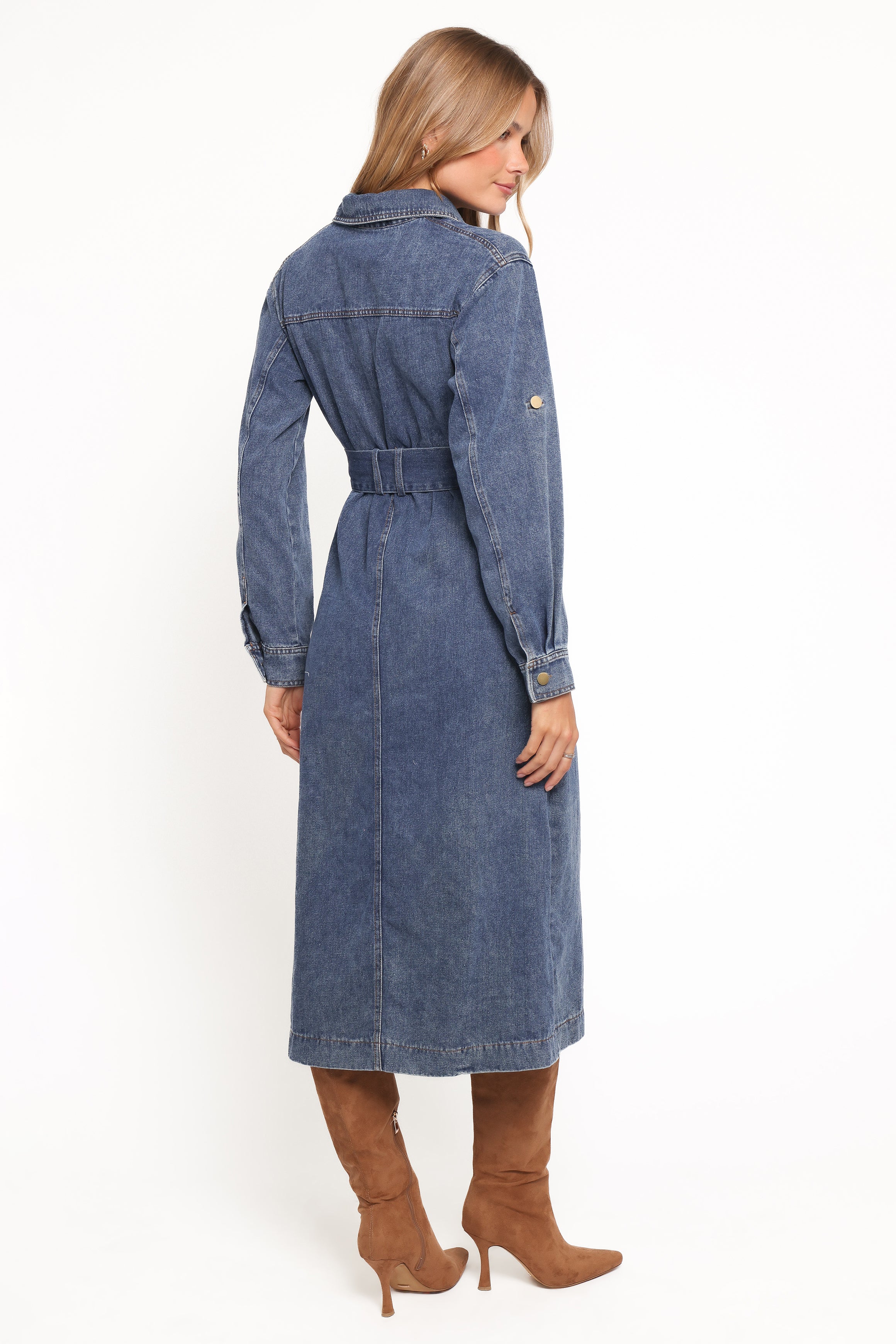 Petal and Pup USA DRESSES Ballina Long Sleeve Midi Dress - Blue Denim