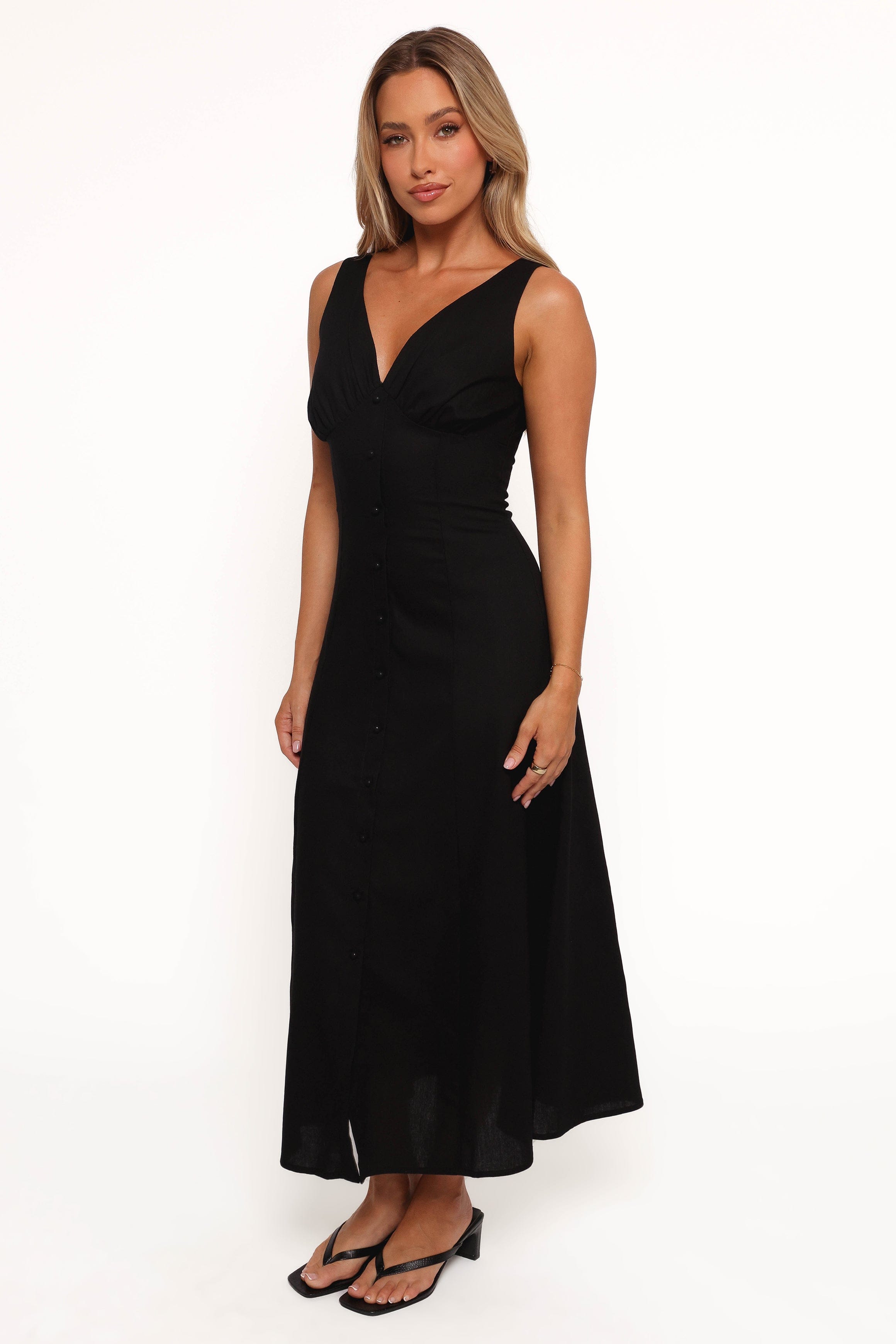 Petal and Pup USA DRESSES Barbara Midi Button Down Dress - Black (Hold for Rack)