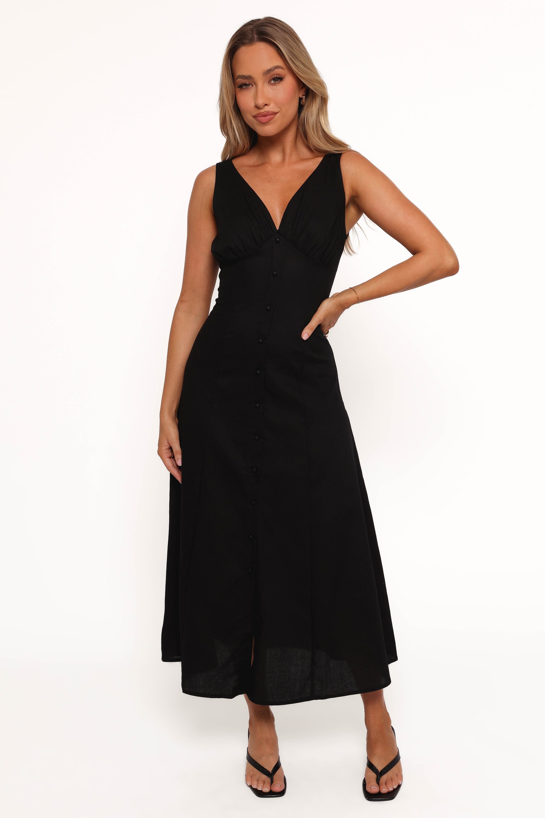 Petal and Pup USA DRESSES Barbara Midi Button Down Dress - Black (Hold for Rack)