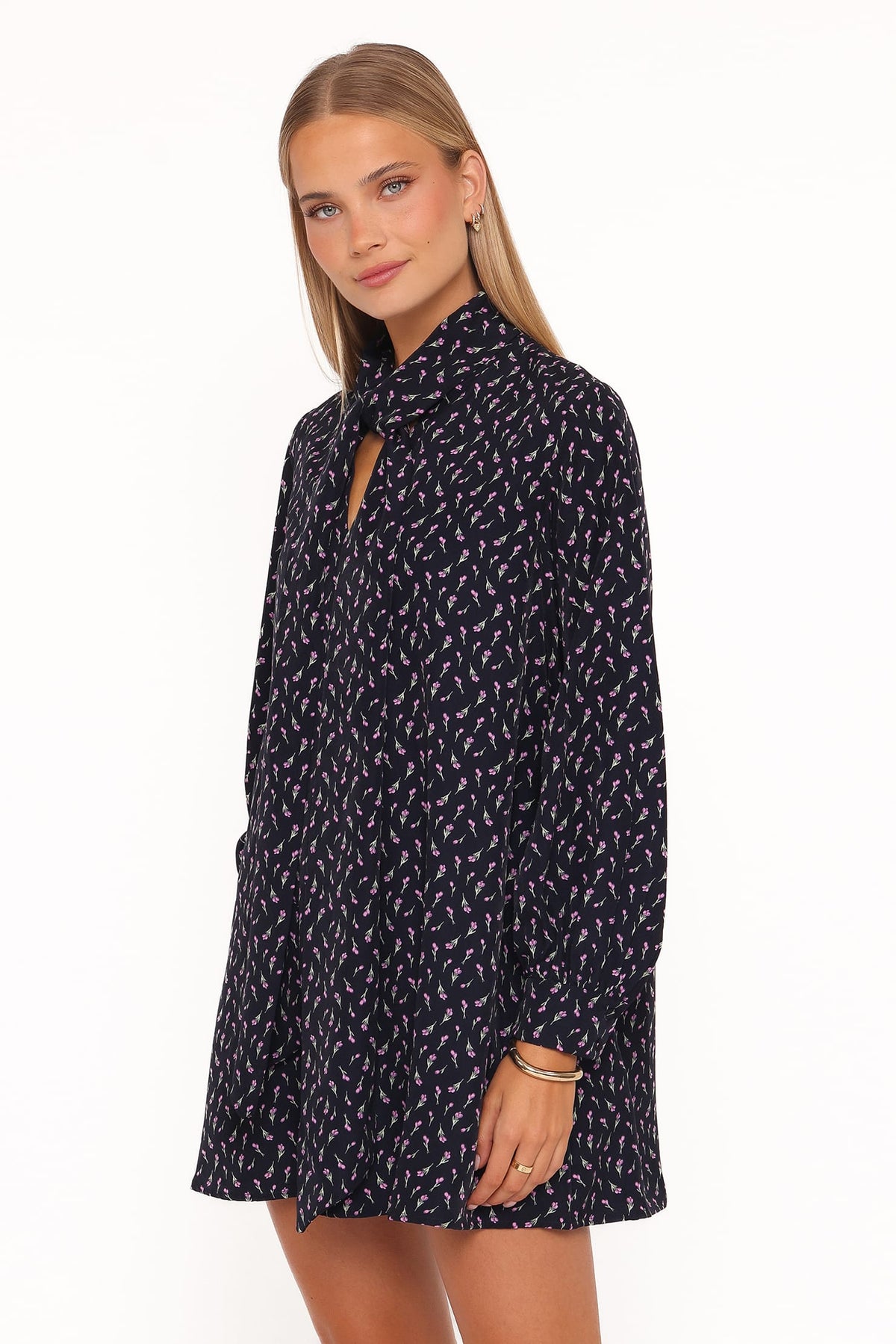 Petal and Pup USA DRESSES Baylie Long Sleeve Mini Dress - Navy Tulip Floral