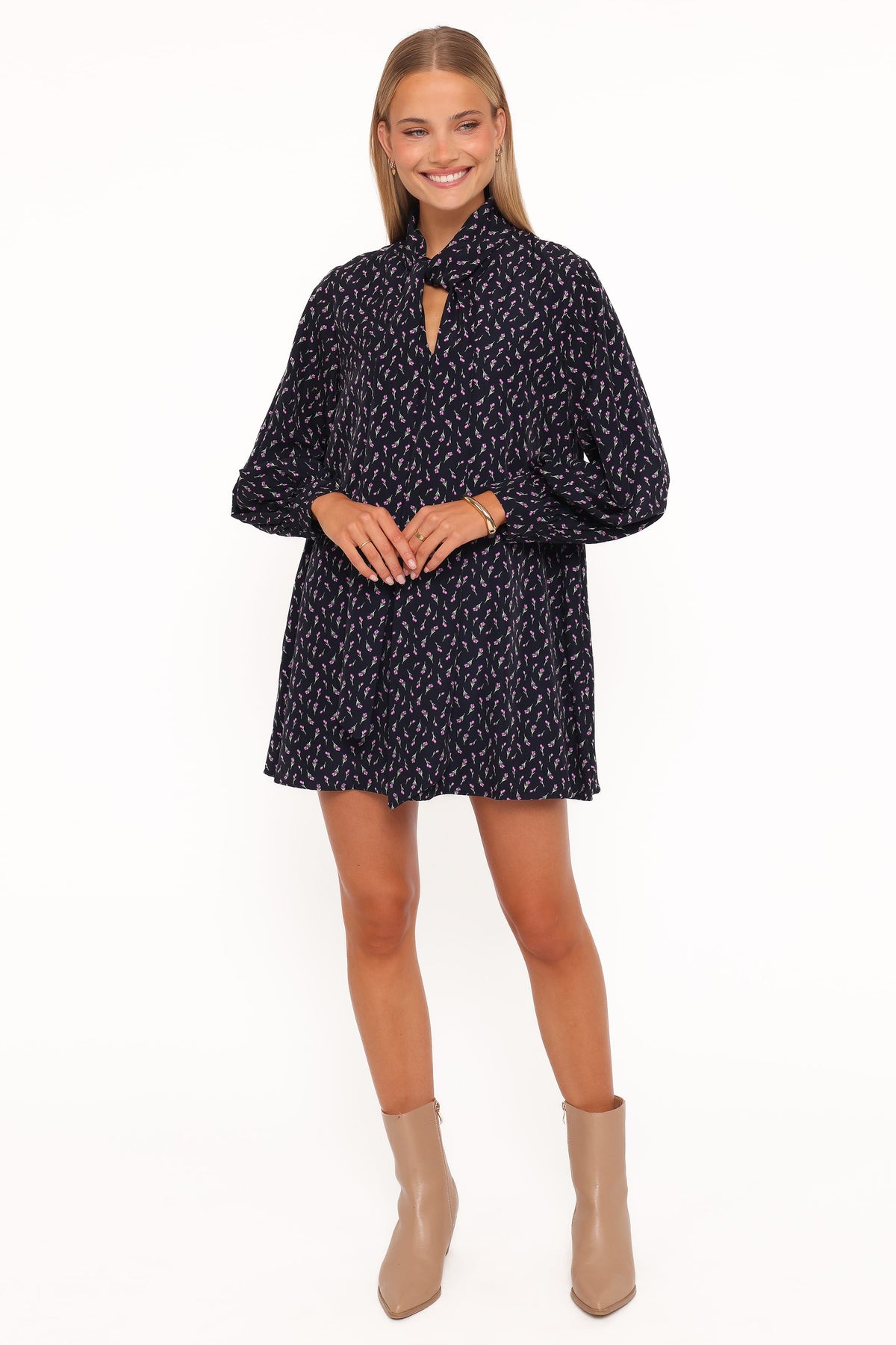 Petal and Pup USA DRESSES Baylie Long Sleeve Mini Dress - Navy Tulip Floral