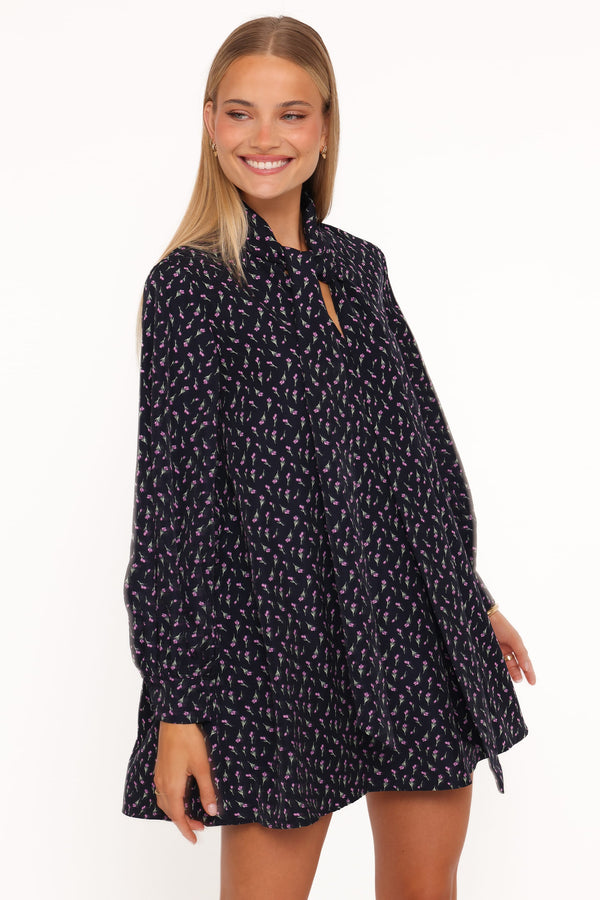 Petal and Pup USA DRESSES Baylie Long Sleeve Mini Dress - Navy Tulip Floral