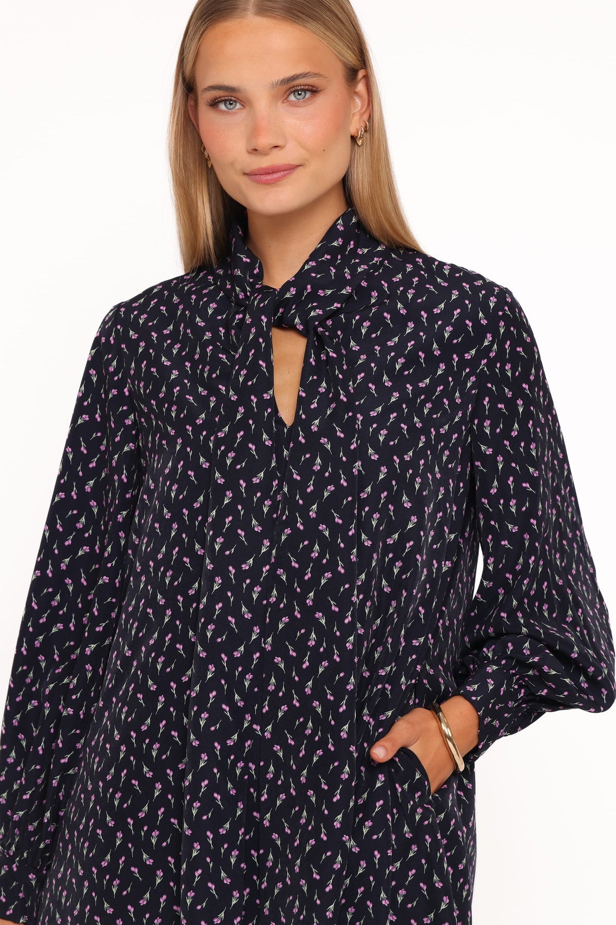 Petal and Pup USA DRESSES Baylie Long Sleeve Mini Dress - Navy Tulip Floral
