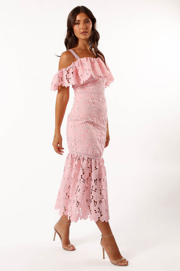 Petal and Pup USA DRESSES Beckett Lace Midi Dress - Pink