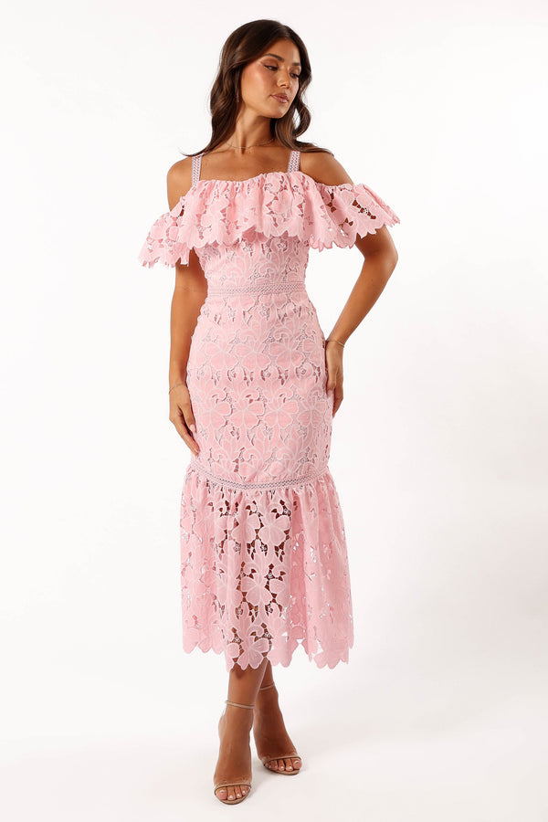 Petal and Pup USA DRESSES Beckett Lace Midi Dress - Pink