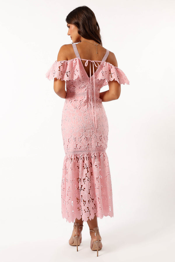 Petal and Pup USA DRESSES Beckett Lace Midi Dress - Pink