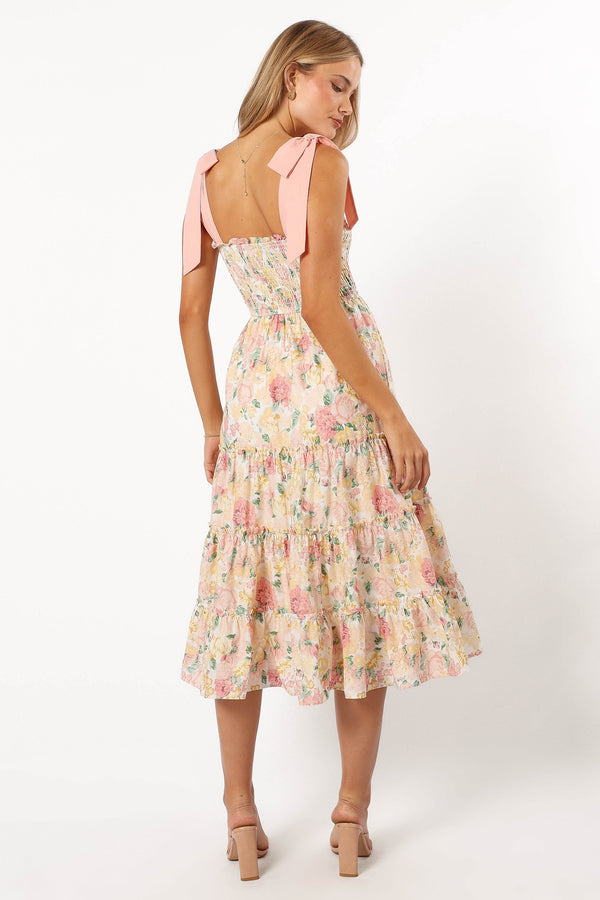 Petal and Pup USA DRESSES Bella Floral Ruffle Midi Dress - Pink/Yellow