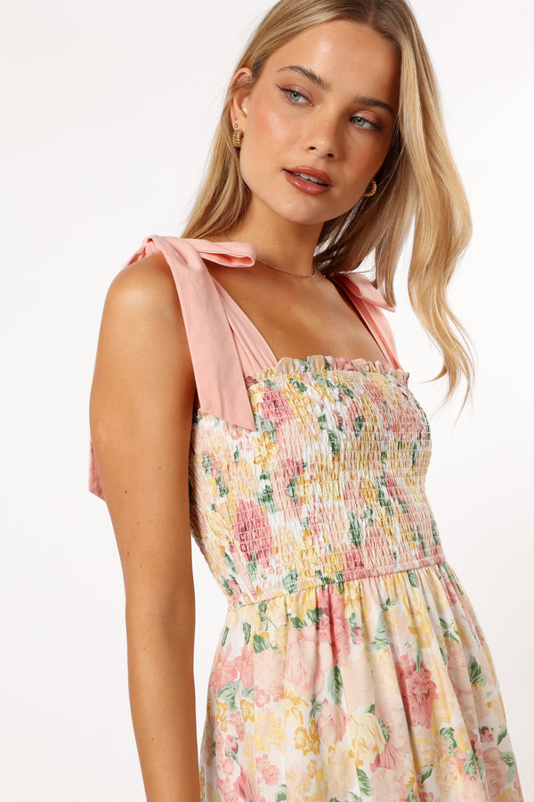 Petal and Pup USA DRESSES Bella Floral Ruffle Midi Dress - Pink/Yellow