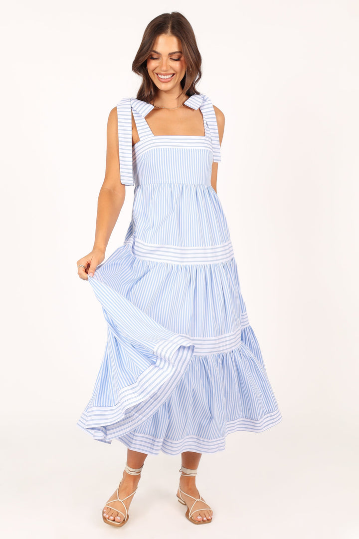 Bella Maxi Shirt Dress in Blue with White Print