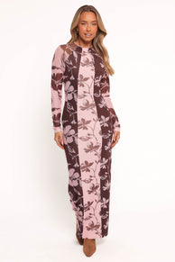 Petal and Pup USA DRESSES Bellatrix Spliced Maxi Dress - Pink Brown Floral