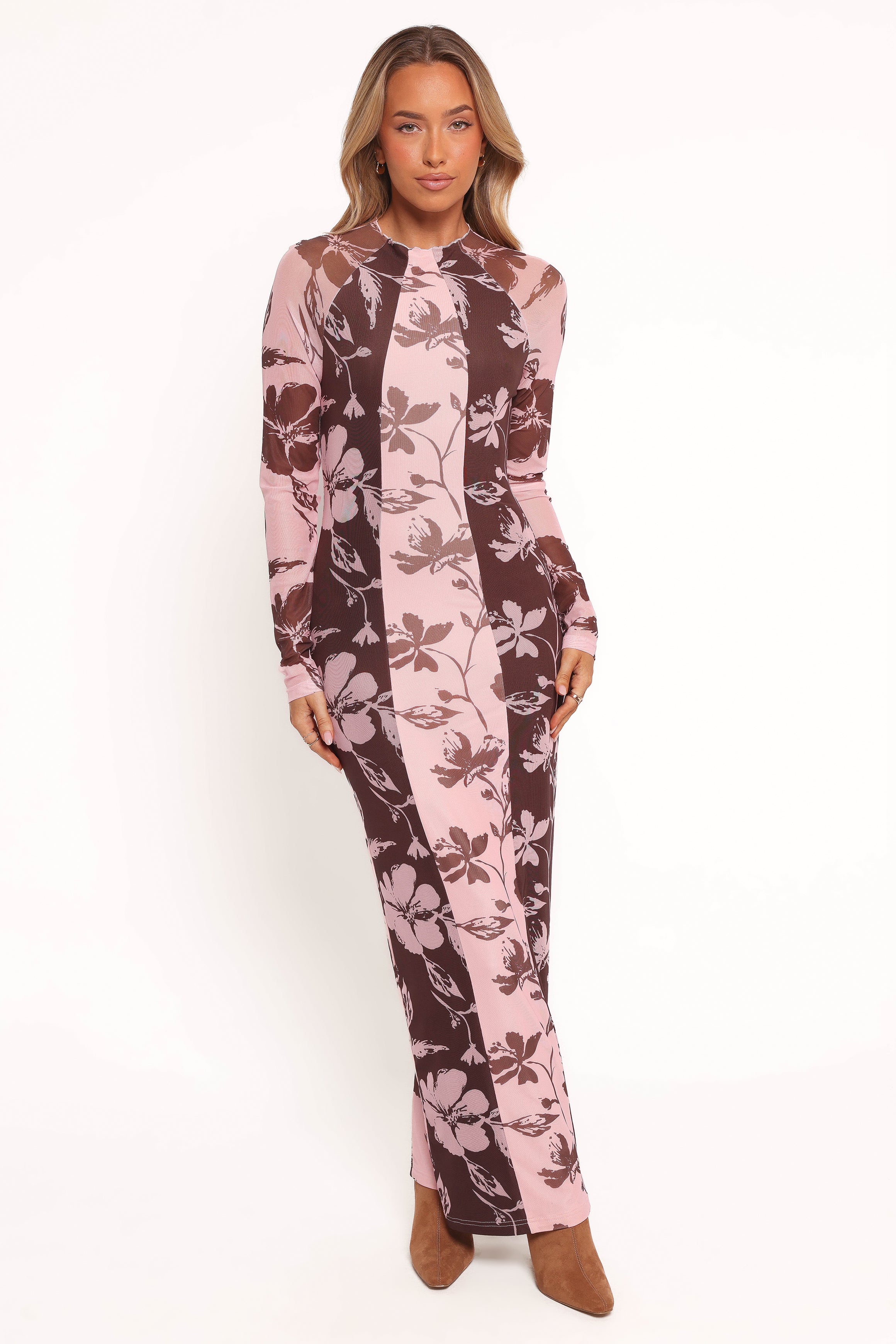 Petal and Pup USA DRESSES Bellatrix Spliced Maxi Dress - Pink Brown Floral