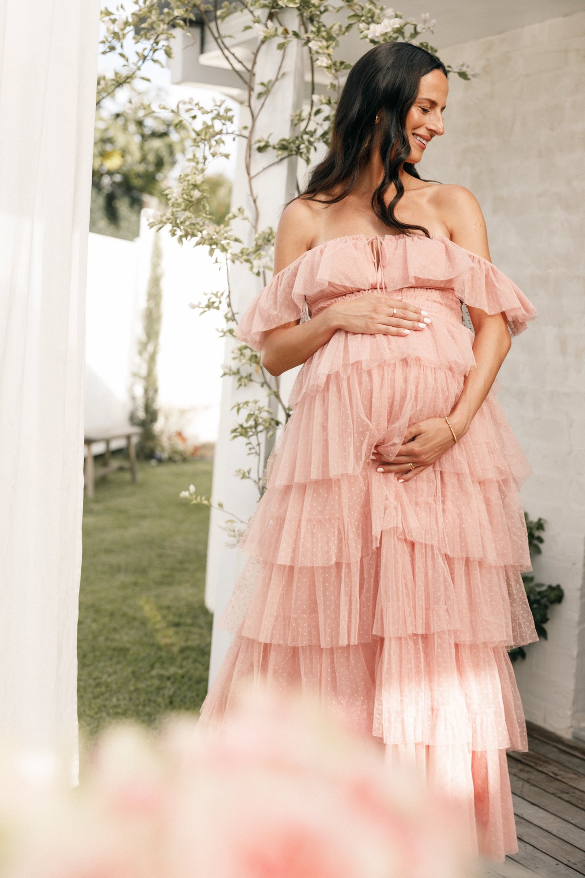strapless open back dress Zara Blush Pink Dress With Lace Overlay size 2 – Joshy and Bee main image 0