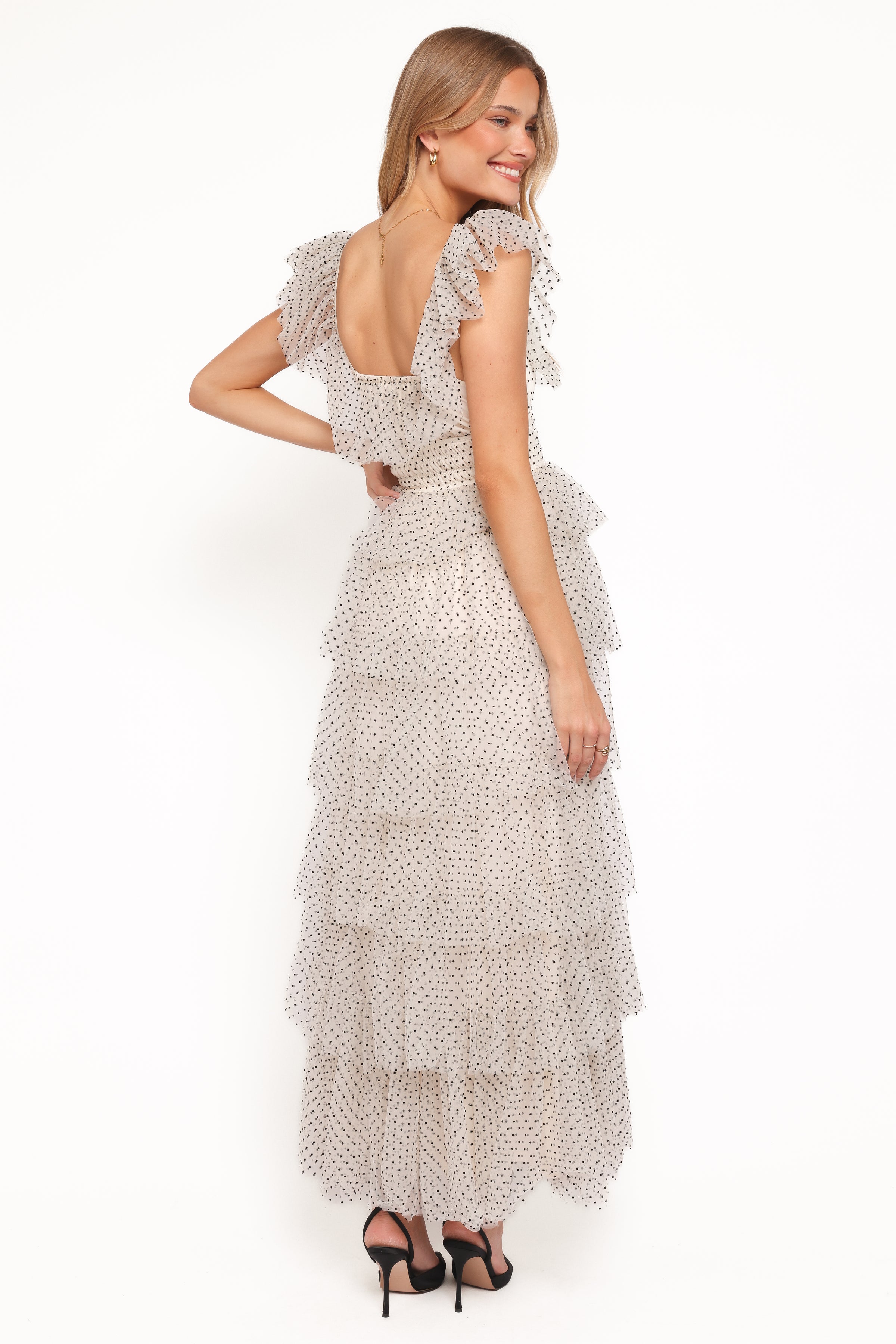 Petal and Pup USA DRESSES Belle Maxi Dress - Cream Polka Dot