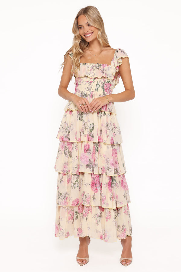 naira floral pleated maxi dress Naira Pleated Maxi Dress - Cornflower Blue Floral