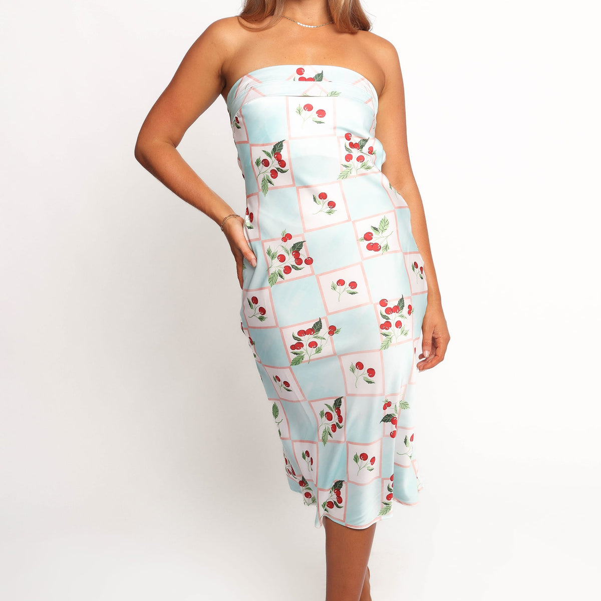 strapless midi dress pattern Petal and Pup Women's Benton Strapless Midi Dress