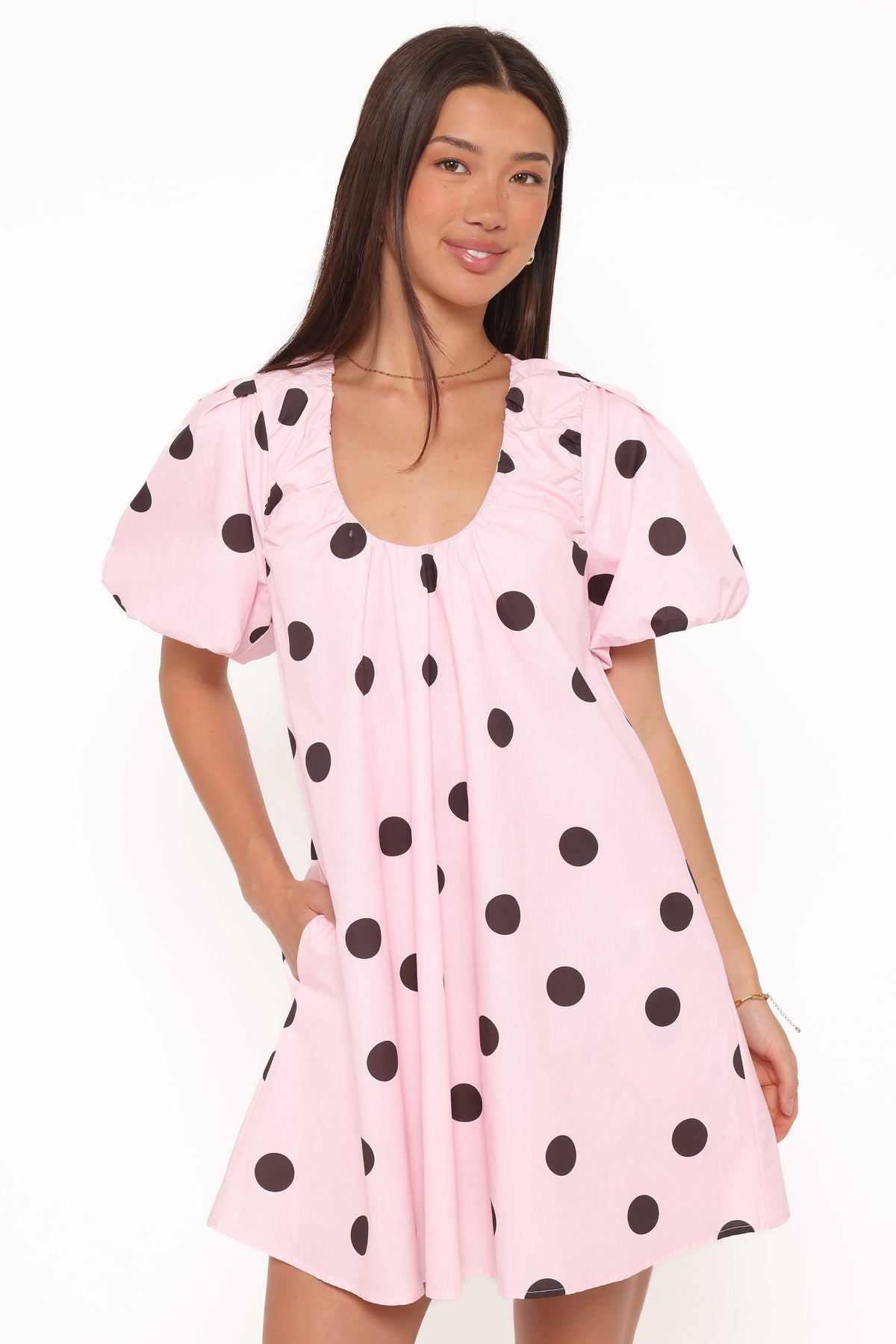 strapless open back dress Bertine Mini Dress - Pink Polka Dot