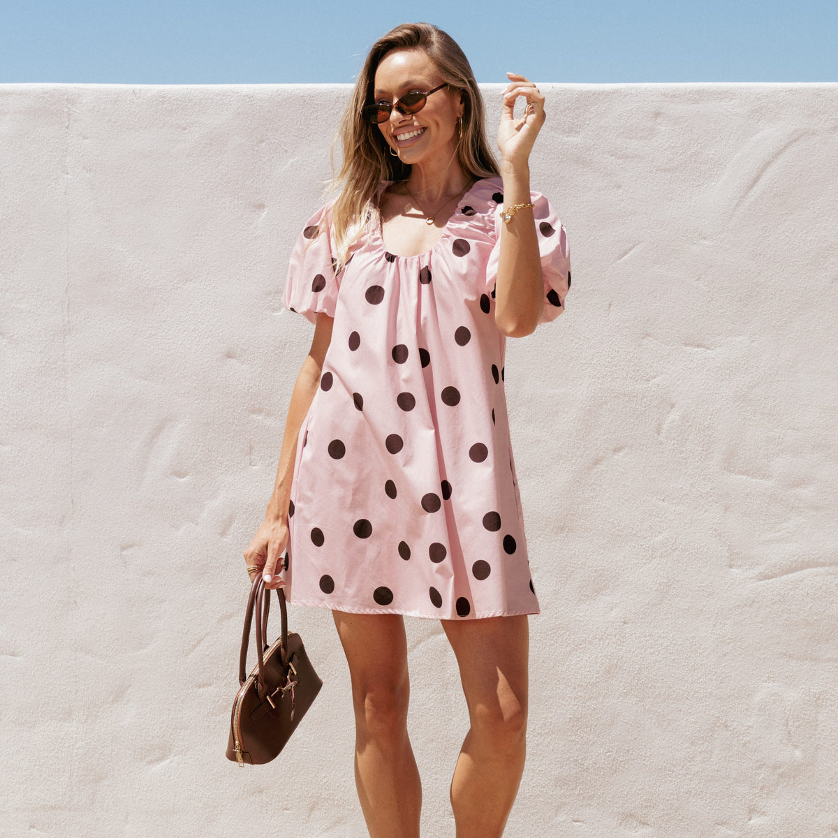 polka dot puff sleeve mini dress Petal and Pup Women's Bertine Mini Dress