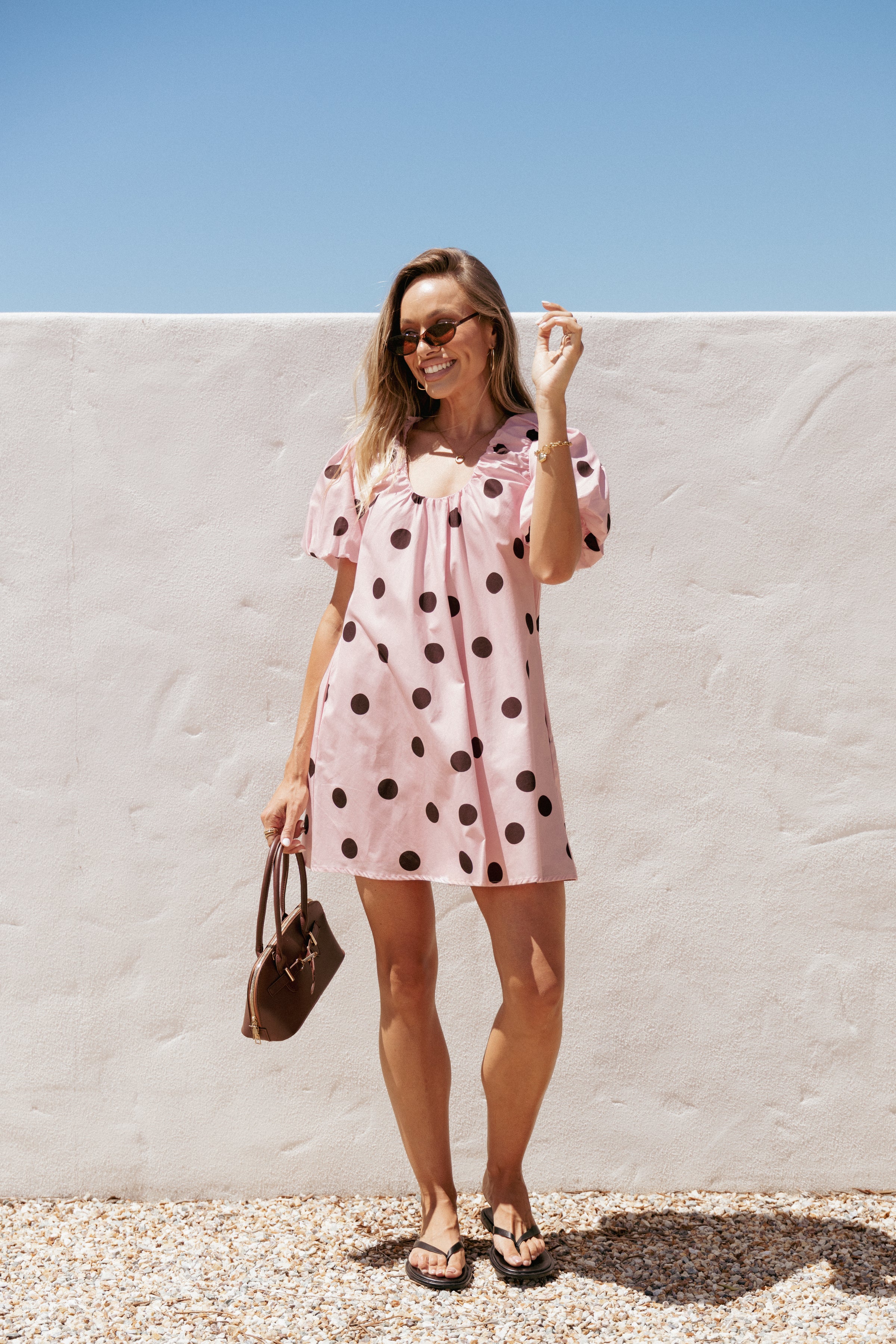 Petal and Pup USA DRESSES Bertine Mini Dress - Pink Polka Dot