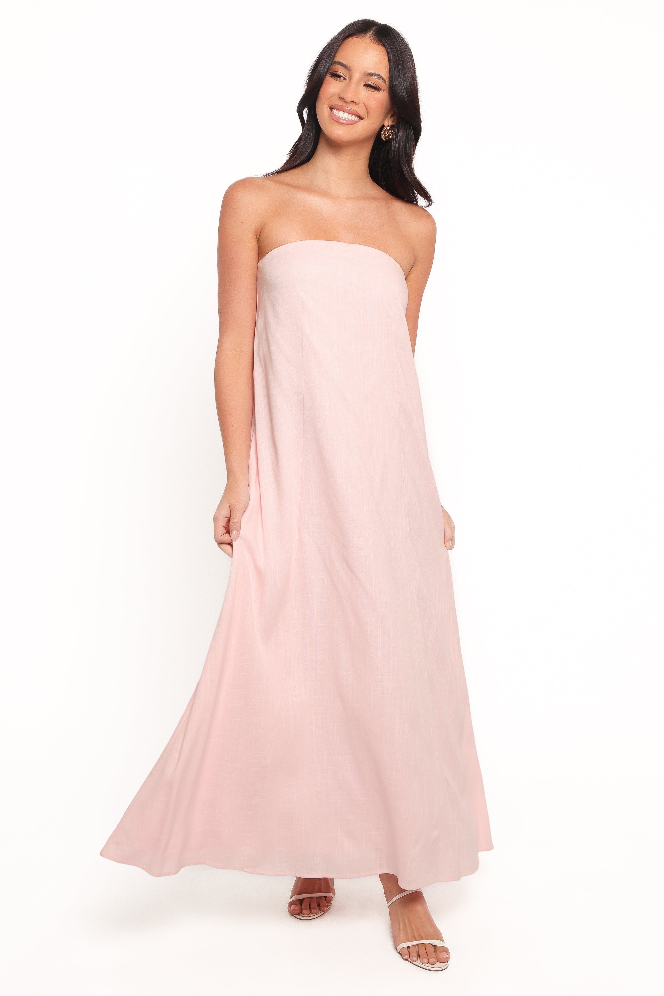 Petal and Pup USA DRESSES Bethany Strapless Midi Dress - Rosewater