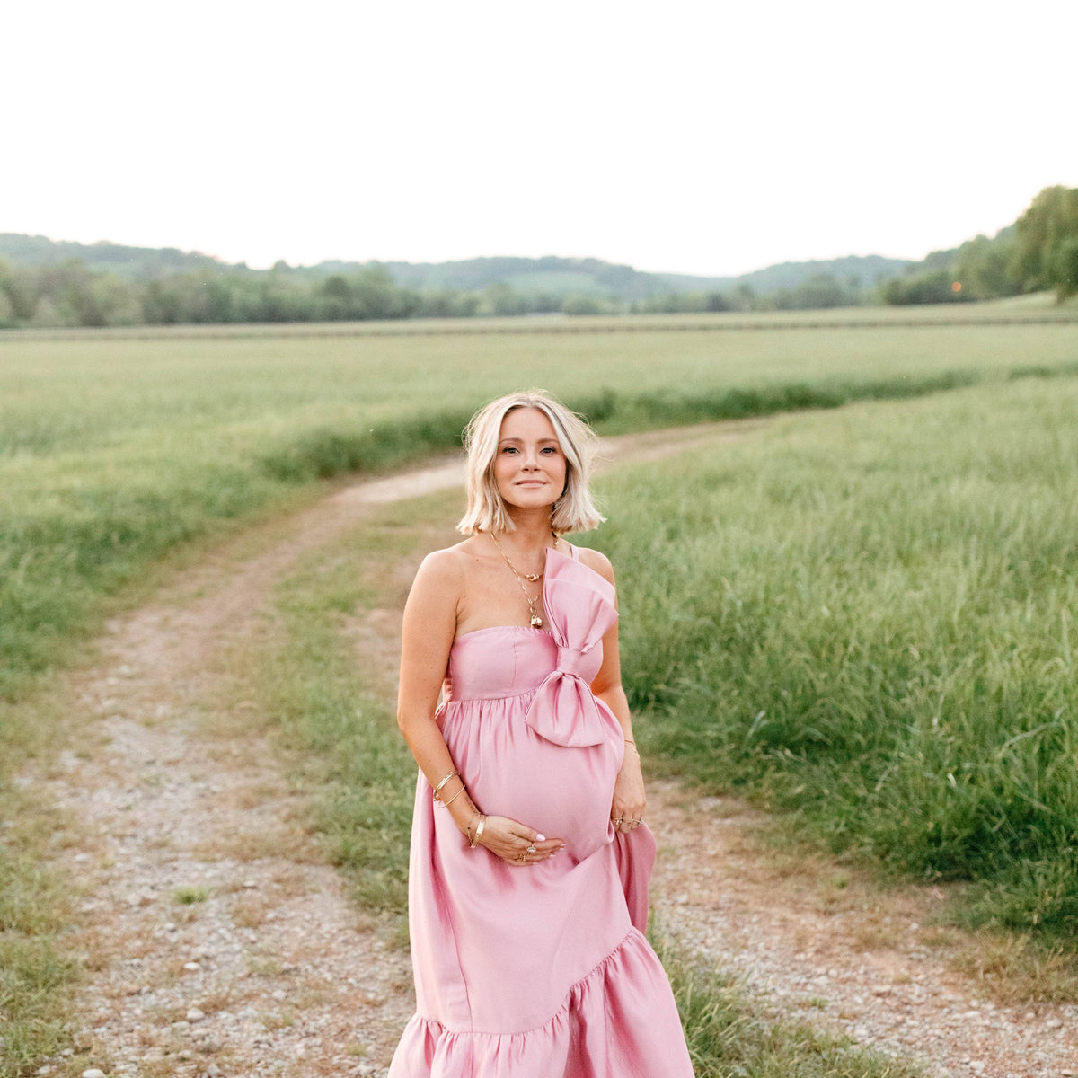 light pink dress with bow Petal and Pup Women's Betina Bow Front Maxi Dress