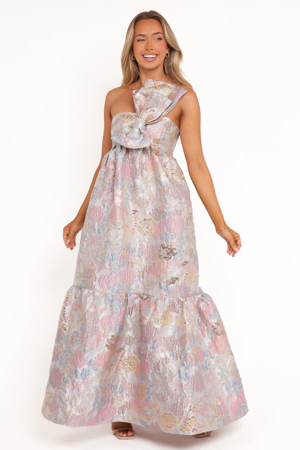 Petal and Pup USA DRESSES Betina Bow Front Maxi Dress - Pale Blue Floral