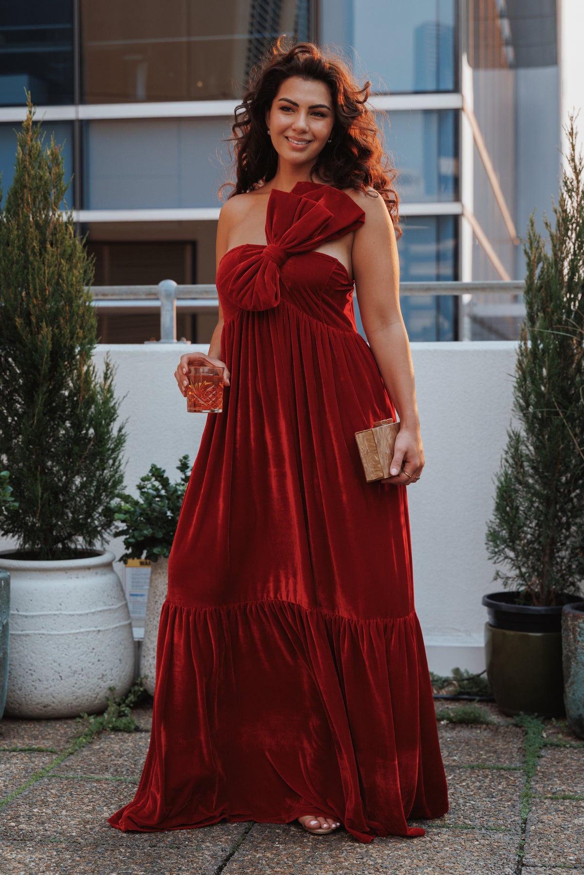 Petal Pup Betina One Shoulder Bow Velvet Maxi Dress, Womens, S, Red Velvet Petal Pup Betina One Shoulder Bow Velvet Maxi Dress, Womens, S, Red Velvet