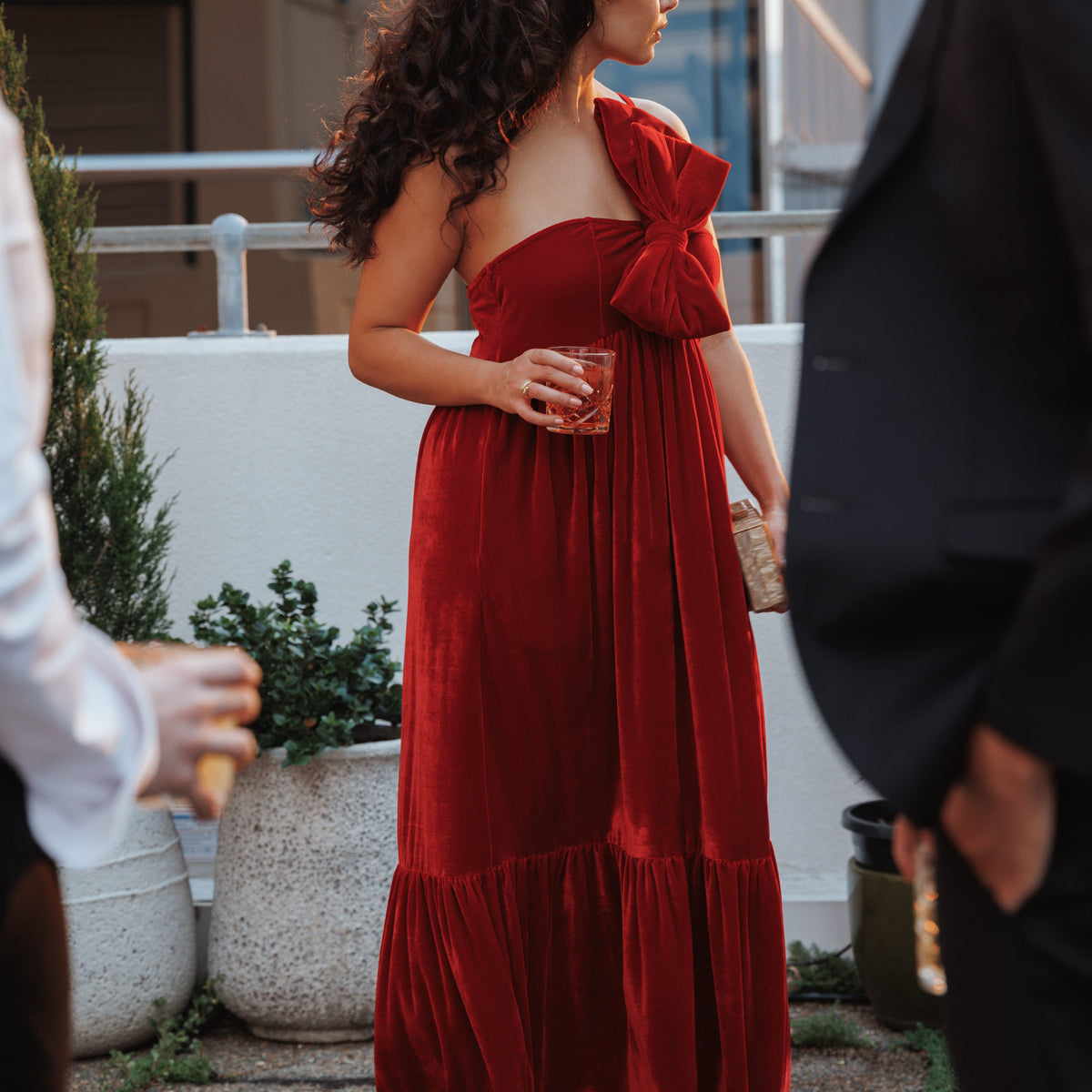 dress with velvet bow Black and Silk Charmeuse Bias Velvet Details or no bra Petal Pup Betina One Shoulder