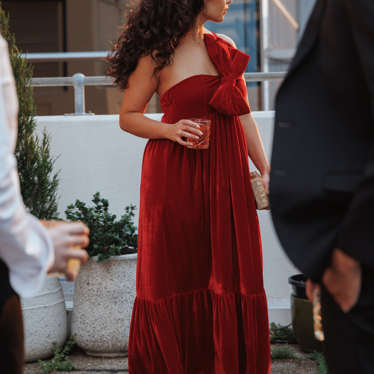 Petal & Pup Women's Betina Bow One-Shoulder Gown - Red