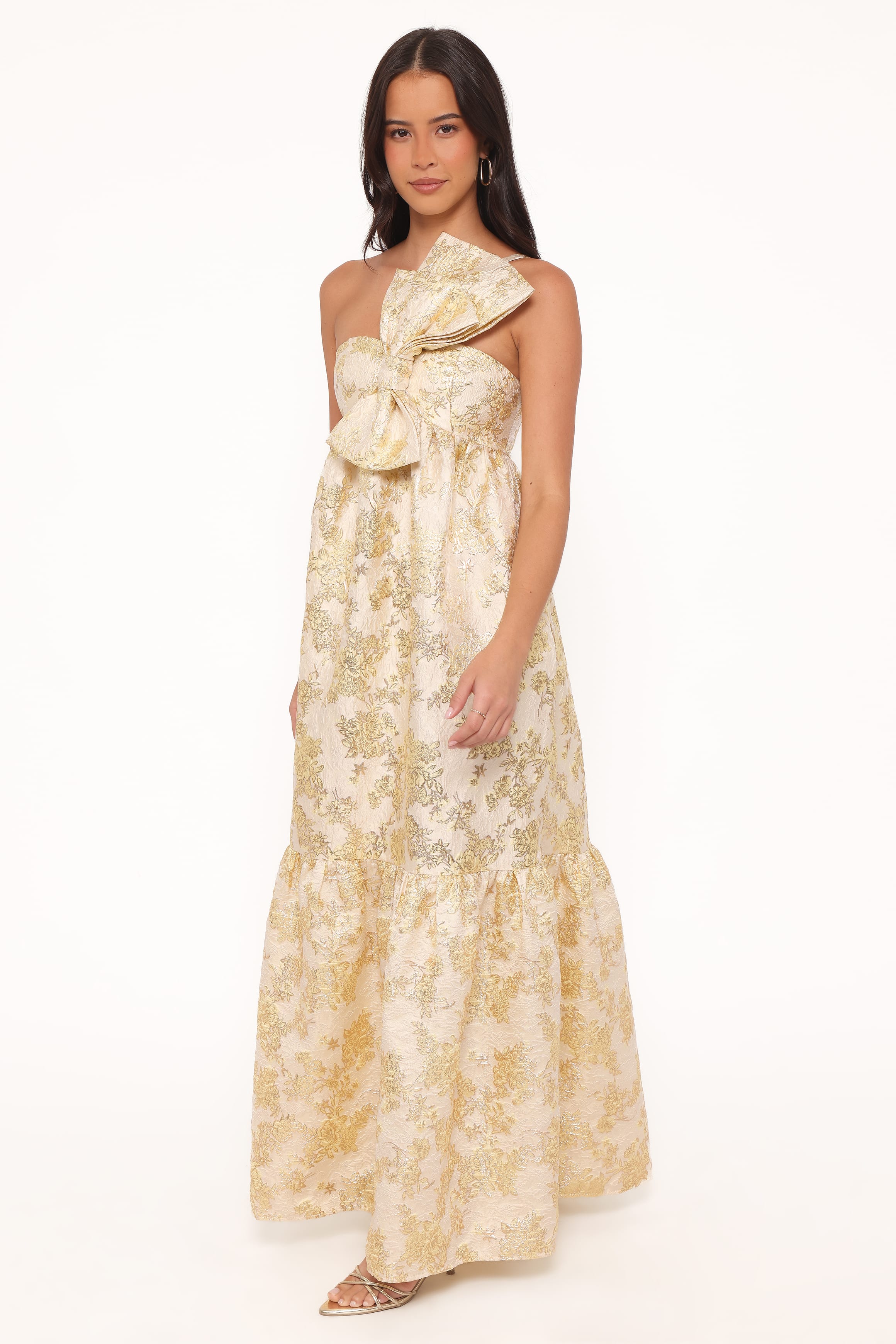 chinese dress ladies Betina Bow Front Maxi Dress - Yellow Brocade