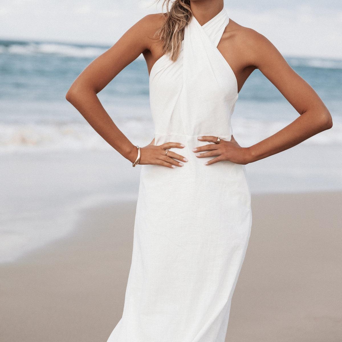 white high neck maxi dress Betsy Halterneck Maxi Dress - White