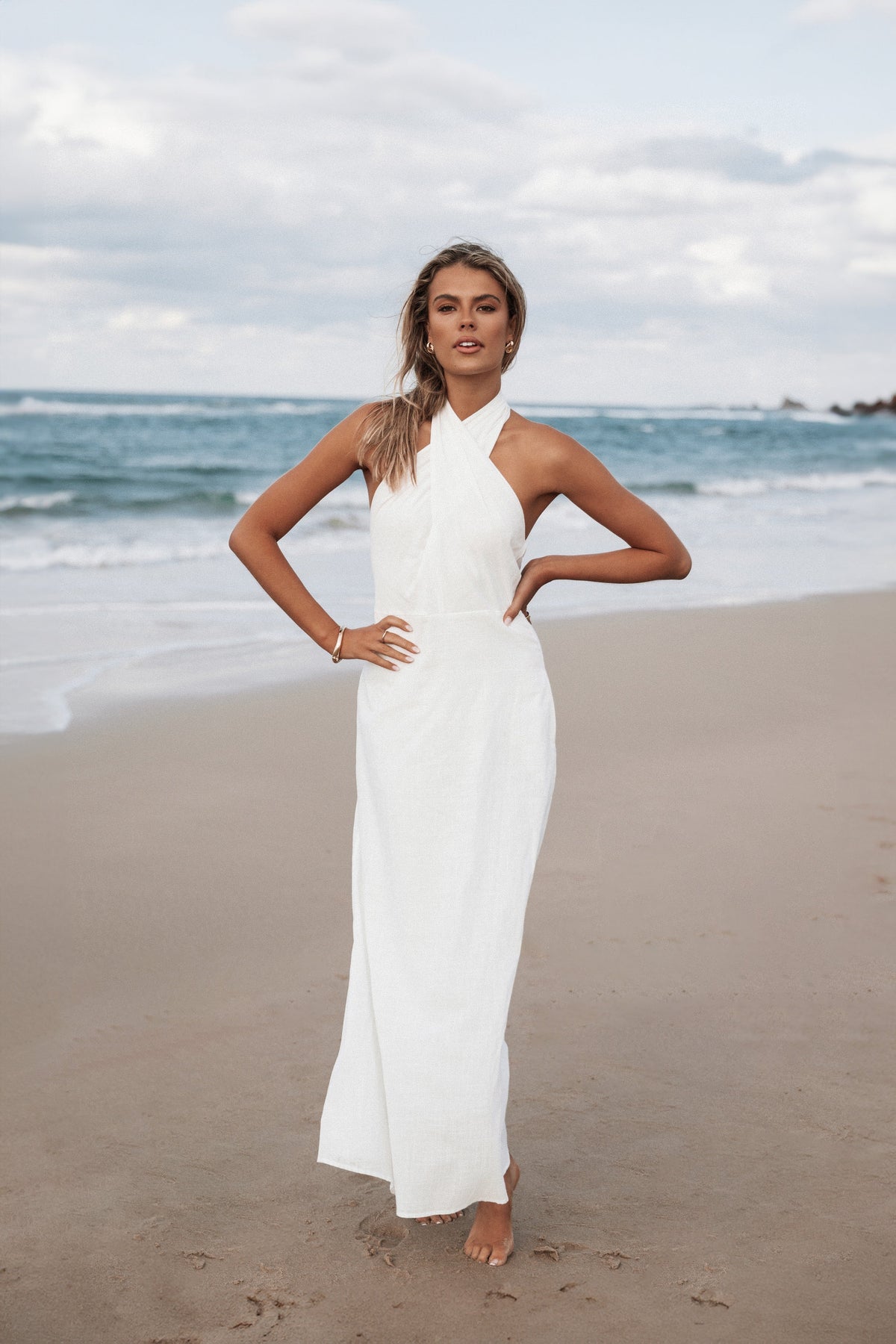 white long dress maxi Betsy Halterneck Maxi Dress - White
