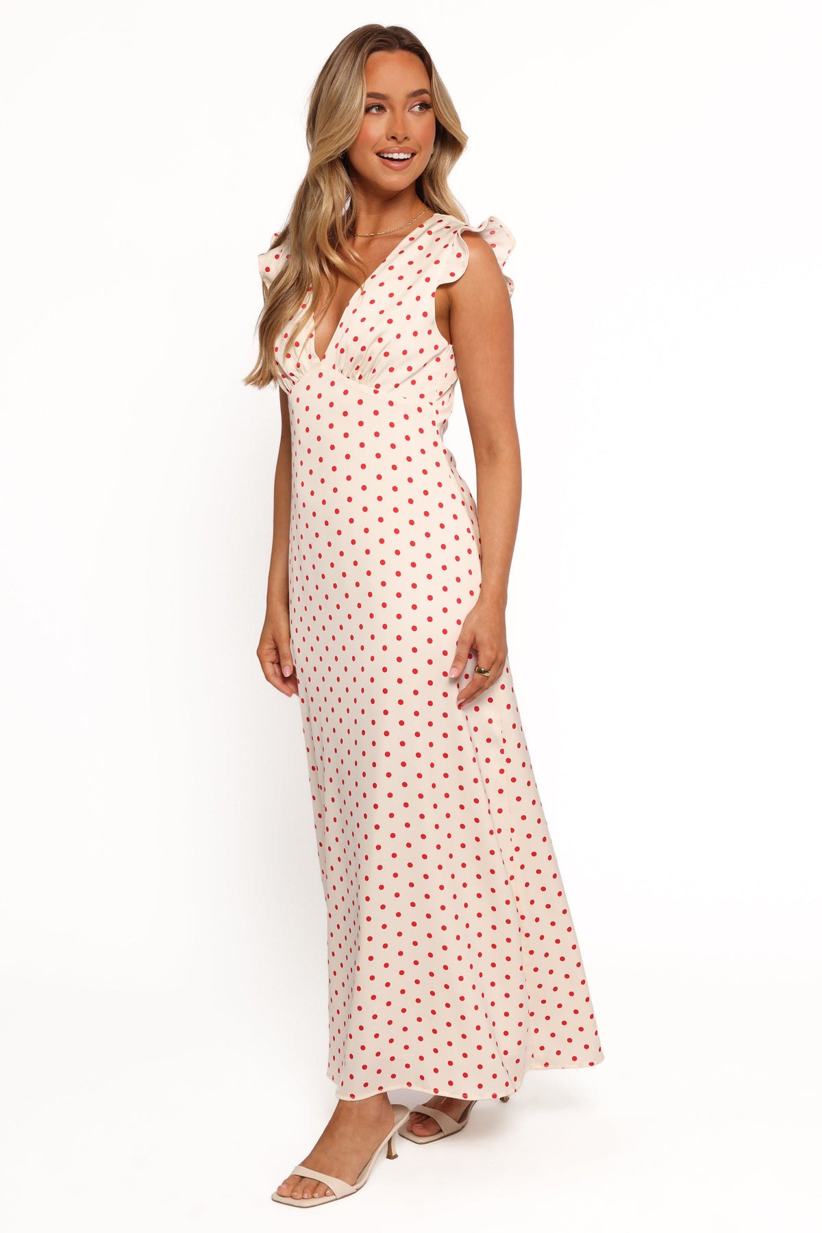 strapless open back dress Bette Midi Dress - Red Polka Dot