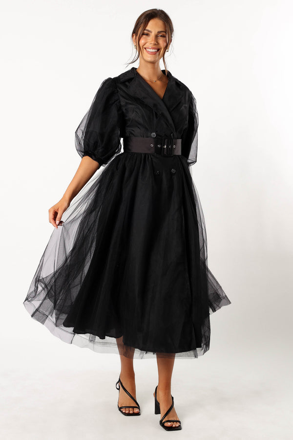 Petal and Pup USA DRESSES Bettie Belted Midi Dress - Black