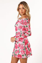 Petal and Pup USA DRESSES Bisou Off Shoulder Mini Dress - Rose Floral