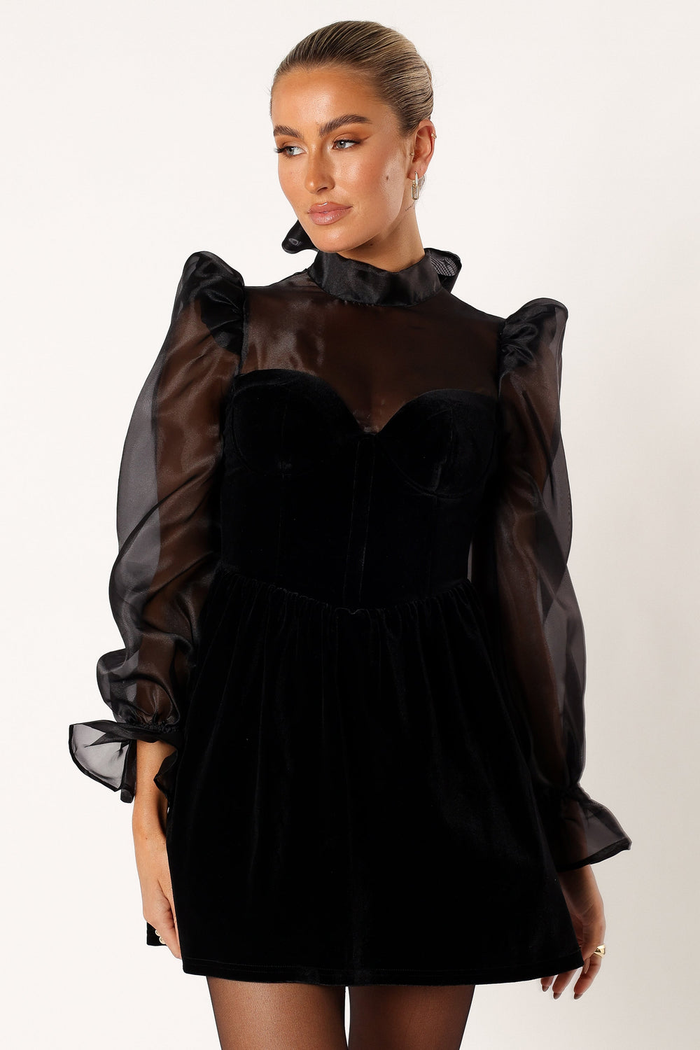 & Petal Sleeve Long Blaire Mini - USA - Dress Pup Black