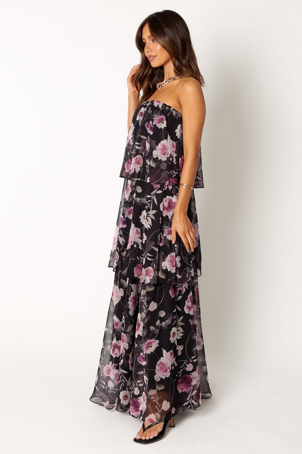 Petal and Pup USA DRESSES Bloom Strapless Maxi Dress - Black Floral