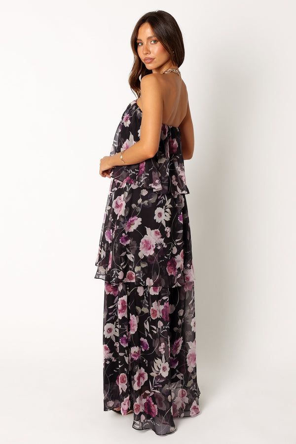 Petal and Pup USA DRESSES Bloom Strapless Maxi Dress - Black Floral