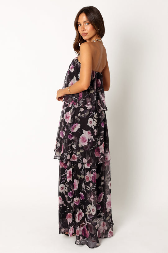 Petal Flow Backless Maxi Dress