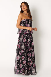 Petal and Pup USA DRESSES Bloom Strapless Maxi Dress - Black Floral