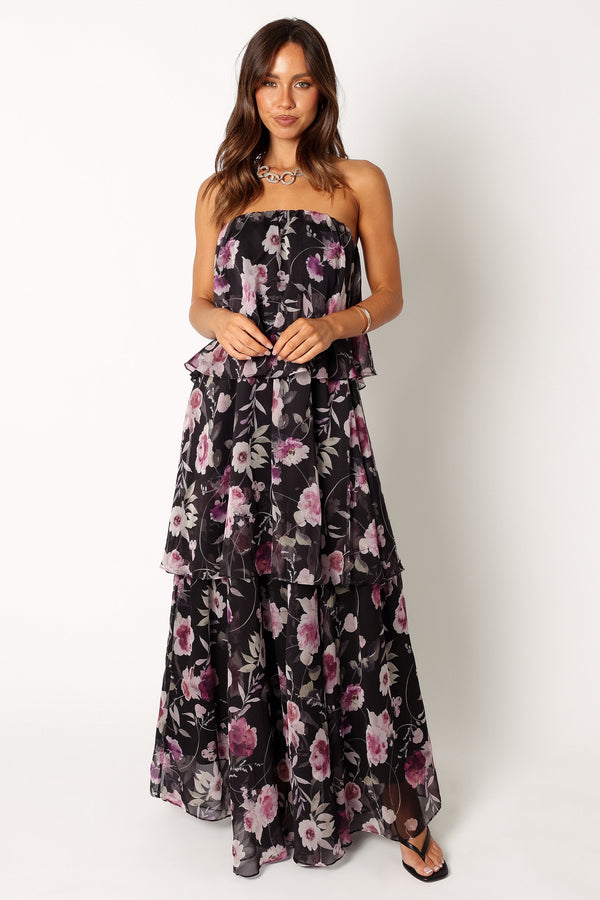 Petal and Pup USA DRESSES Bloom Strapless Maxi Dress - Black Floral