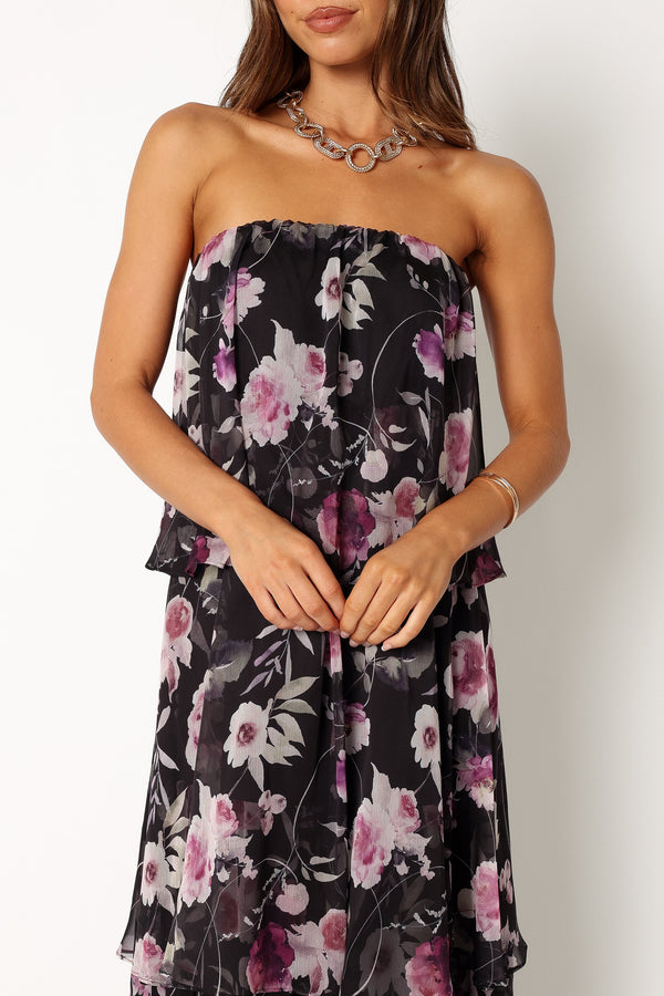 Petal and Pup USA DRESSES Bloom Strapless Maxi Dress - Black Floral