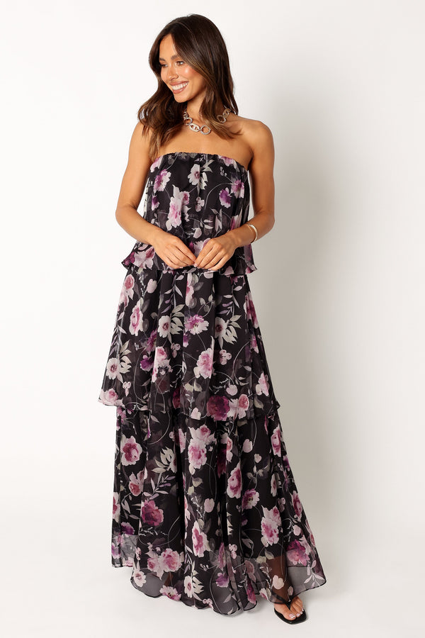 Petal and Pup USA DRESSES Bloom Strapless Maxi Dress - Black Floral