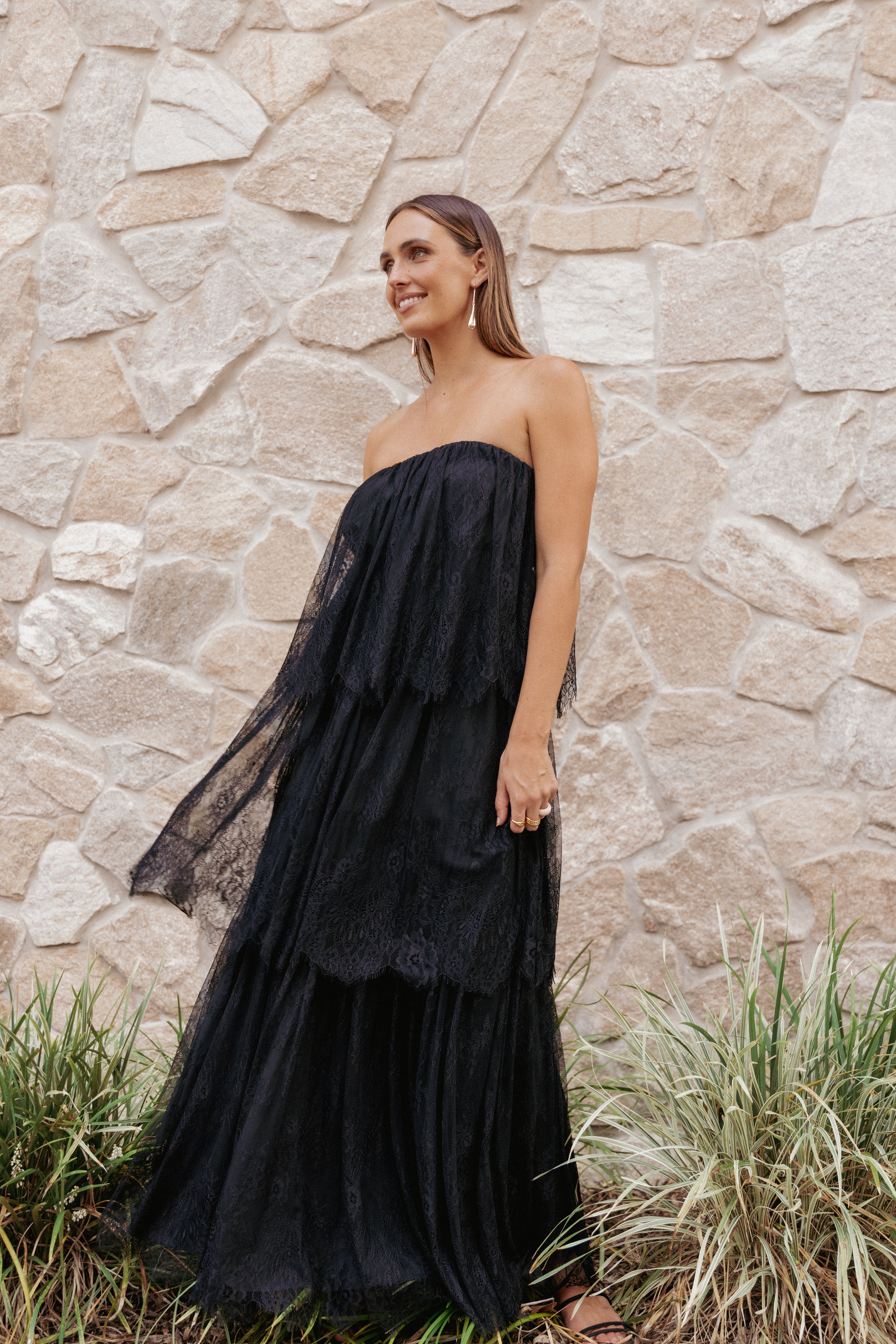 Petal and Pup USA DRESSES Bloom Strapless Maxi Dress - Black Lace