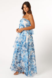 Petal and Pup USA DRESSES Bloom Strapless Maxi Dress - Blue White Floral