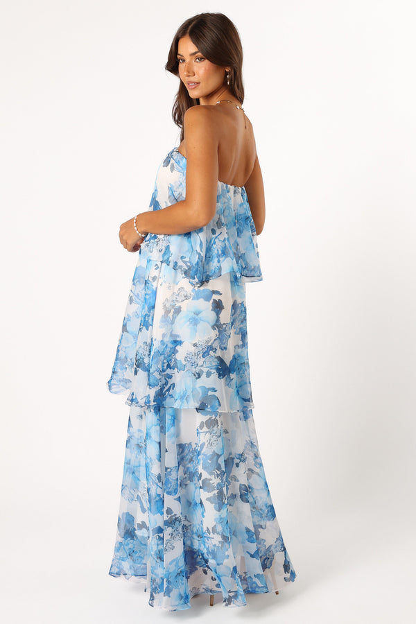 Petal and Pup USA DRESSES Bloom Strapless Maxi Dress - Blue White Floral