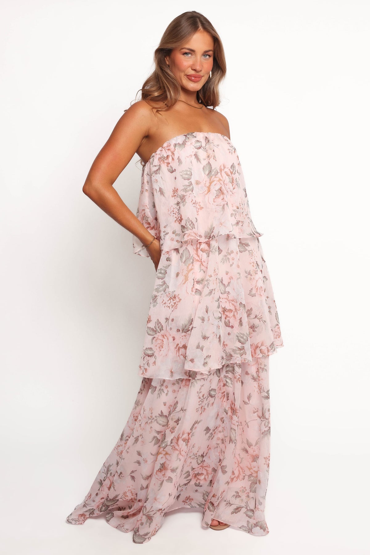 labelle strapless drop waist pink floral maxi dress Petal and Pup Women's Bloom Strapless Maxi Dress